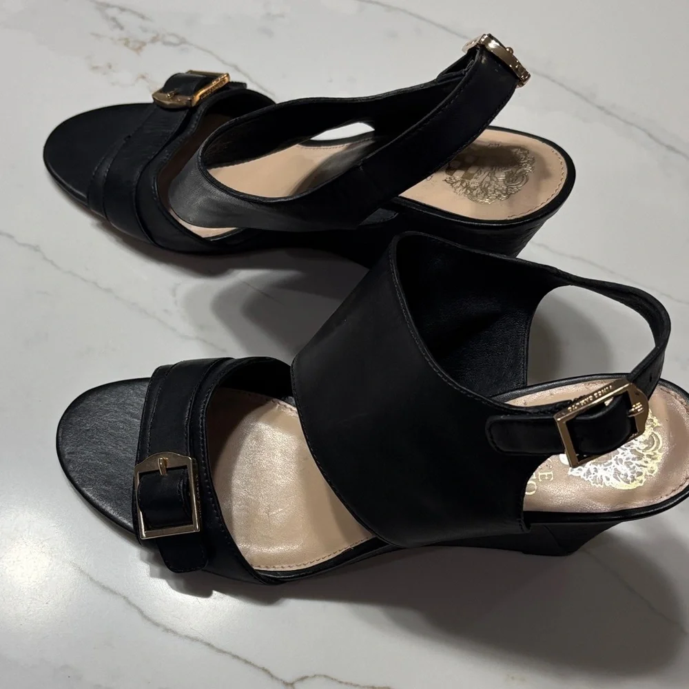 Vince Camuto Black Wedge Sandals with Buckle